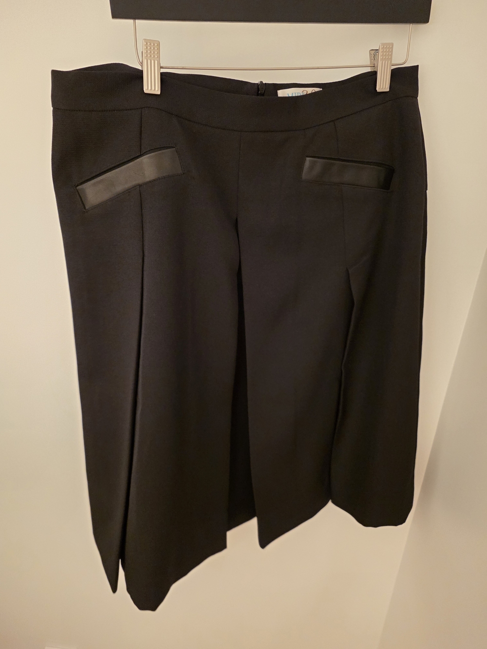 Black Women's Midi Skirt with Faux-Pocket Trim
